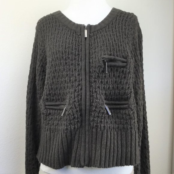 BCBGMaxAzria Chocolate Brown Zip Cardigan l - Picture 9 of 9
